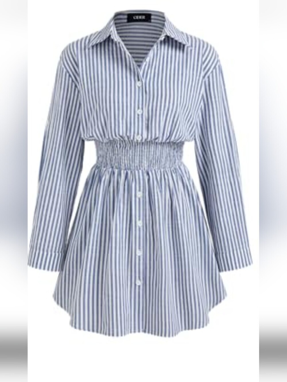 Striped Cider Button-Front Shirtdress with Smocked Waist. Long Or 3/4 Sleeve SzL